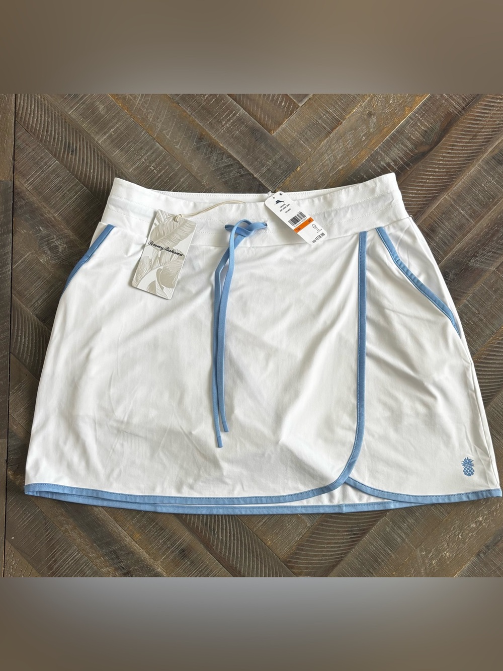 Tommy Bahama Women's Athletic Skort White Blue Trim S Drawstring Golf Tennis